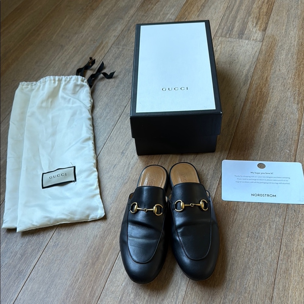 Gucci Black Leather Princeton Mules